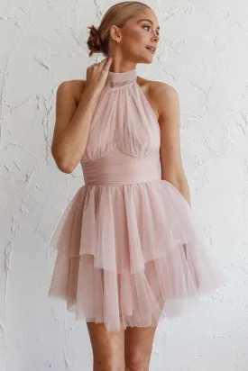 Andria Halterneck Tulle Mini Dress Blush