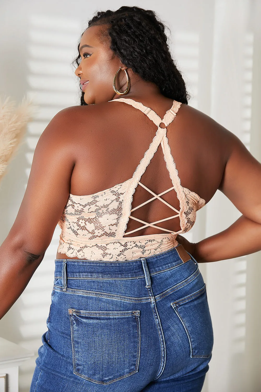 *APP EXCLUSIVE* JadyK Full Size Crisscross Lace Bralette in Cream