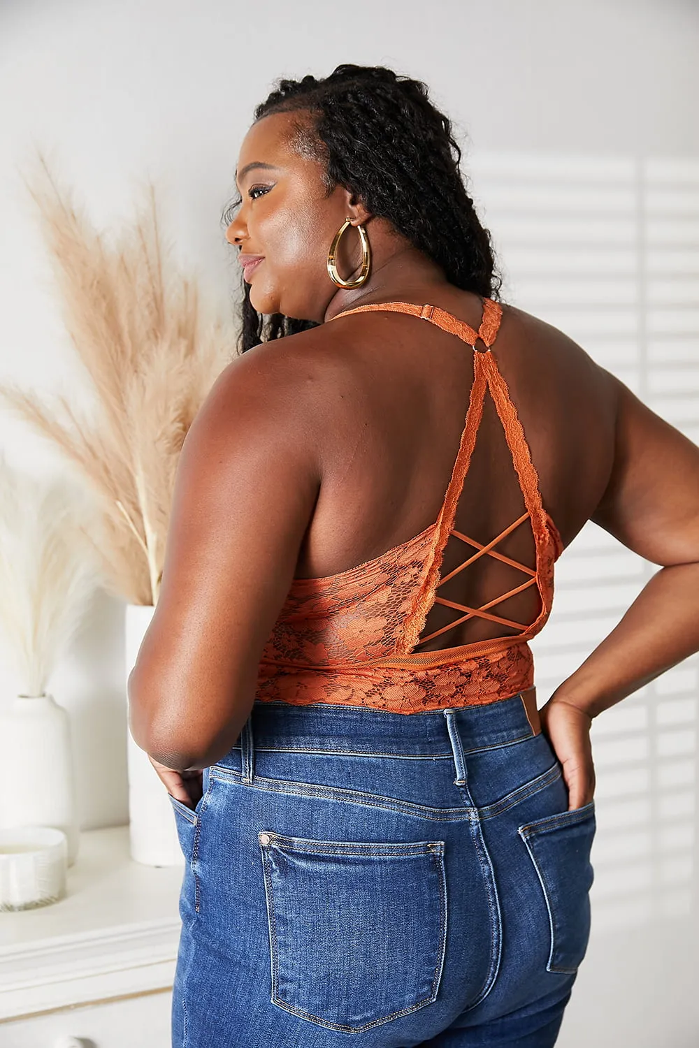 *APP EXCLUSIVE* JadyK Full Size Crisscross Lace Bralette in Rust