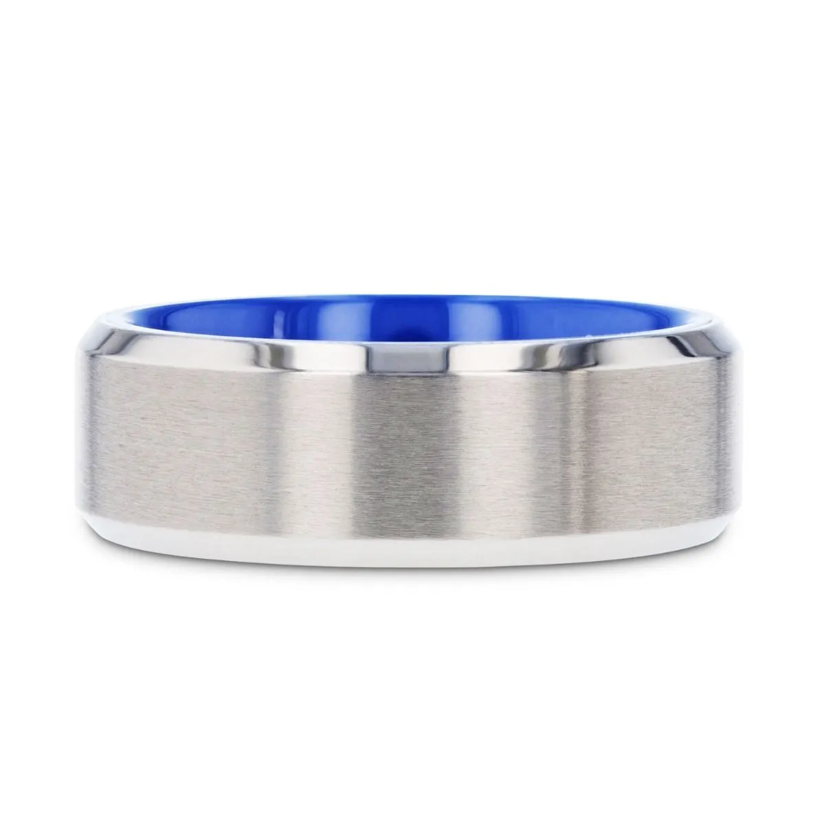 ARCTIC | Silver Titanium Ring, Vibrant Blue Interior, Beveled