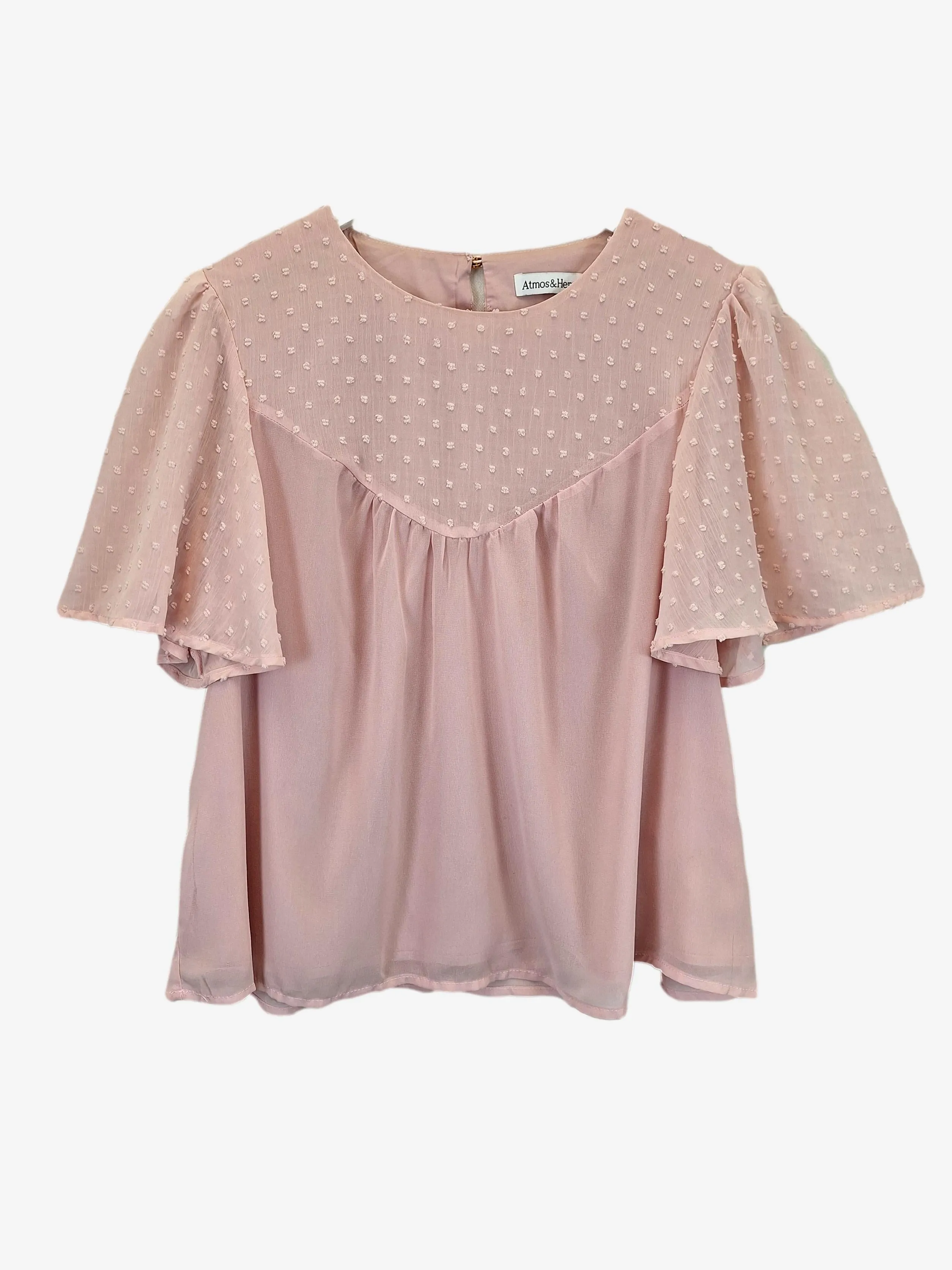 Atmos & Here Romantic Flutter Sleeve Blush Top Size 12