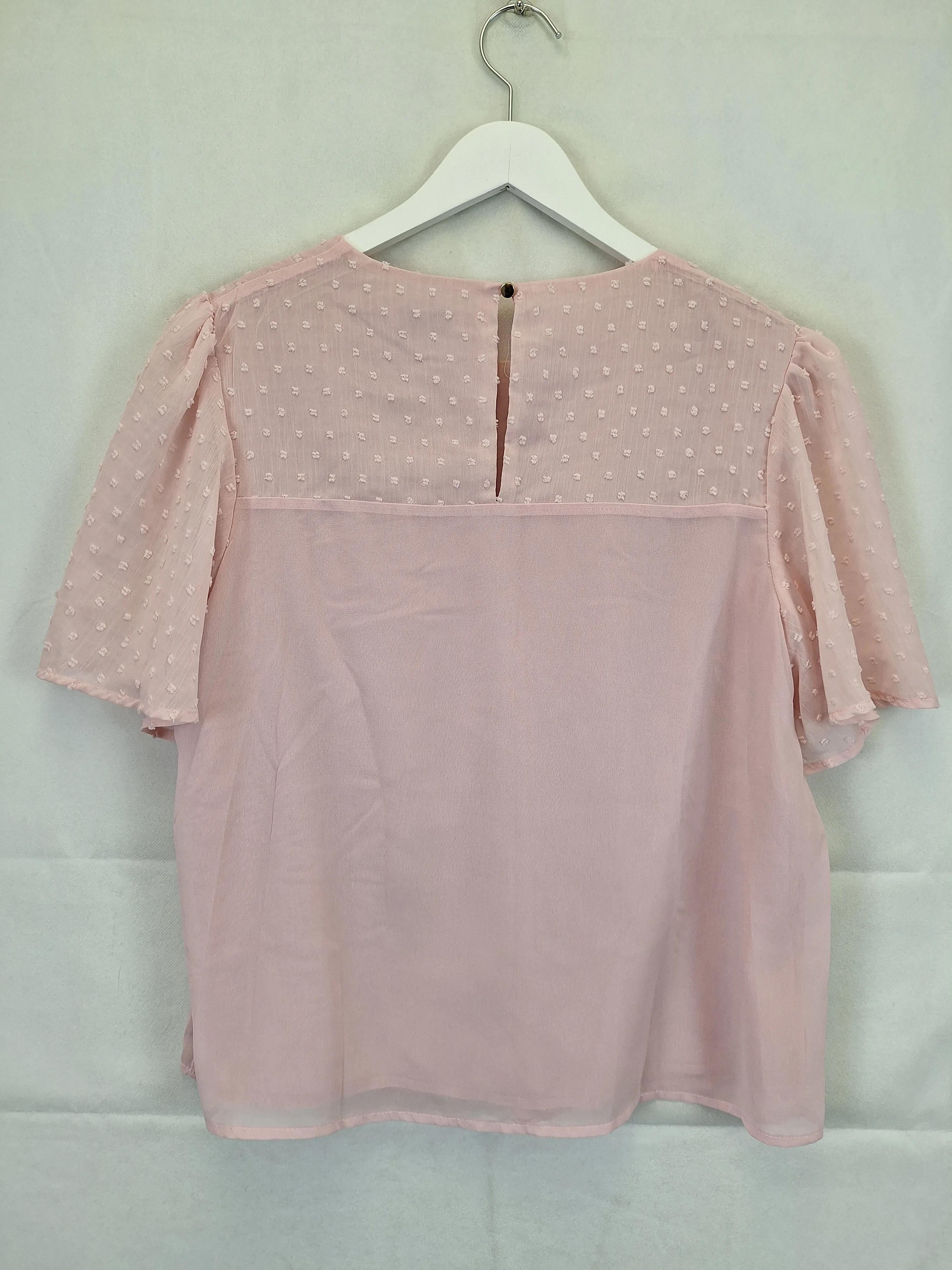 Atmos & Here Romantic Flutter Sleeve Blush Top Size 12