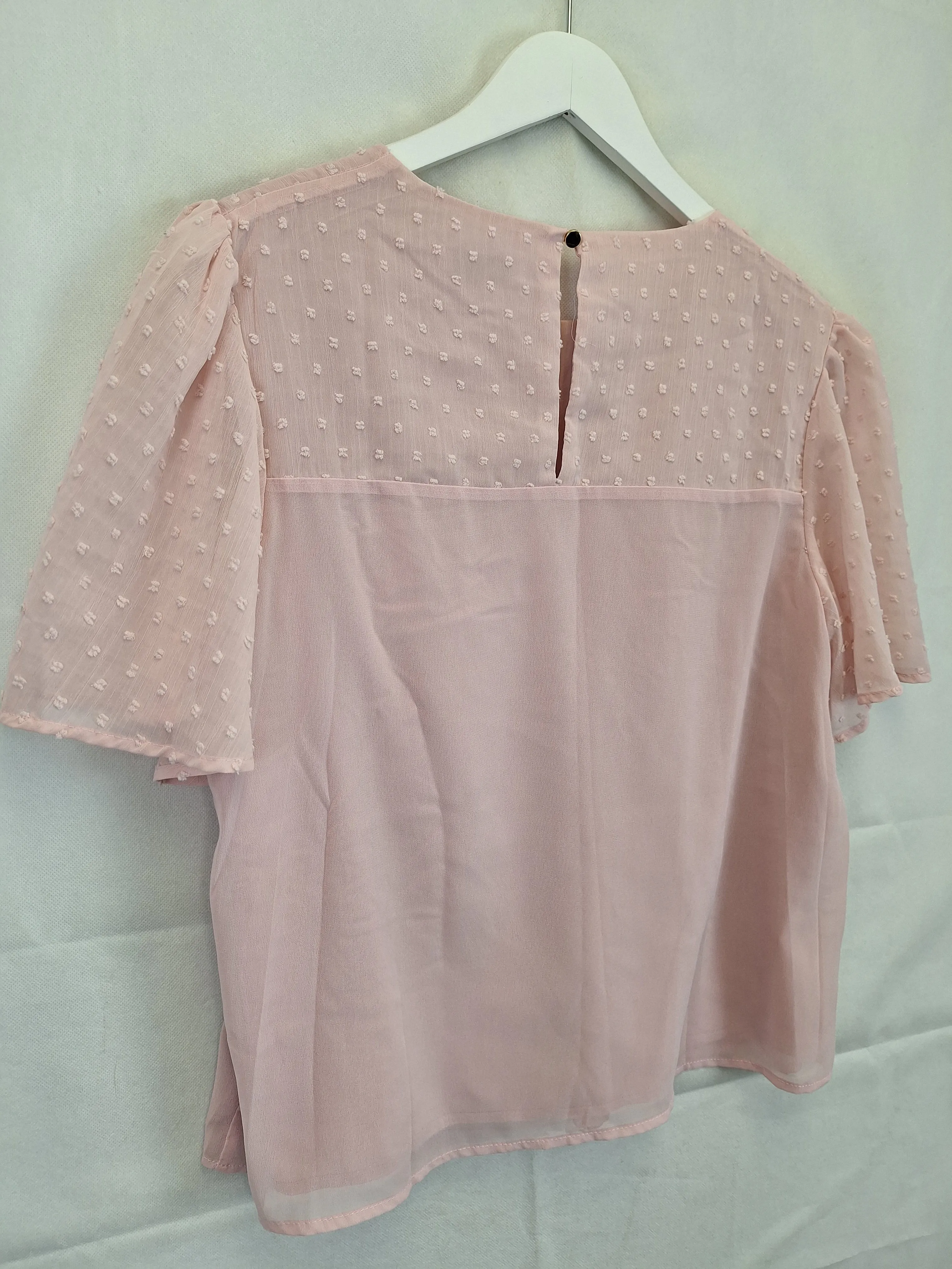 Atmos & Here Romantic Flutter Sleeve Blush Top Size 12