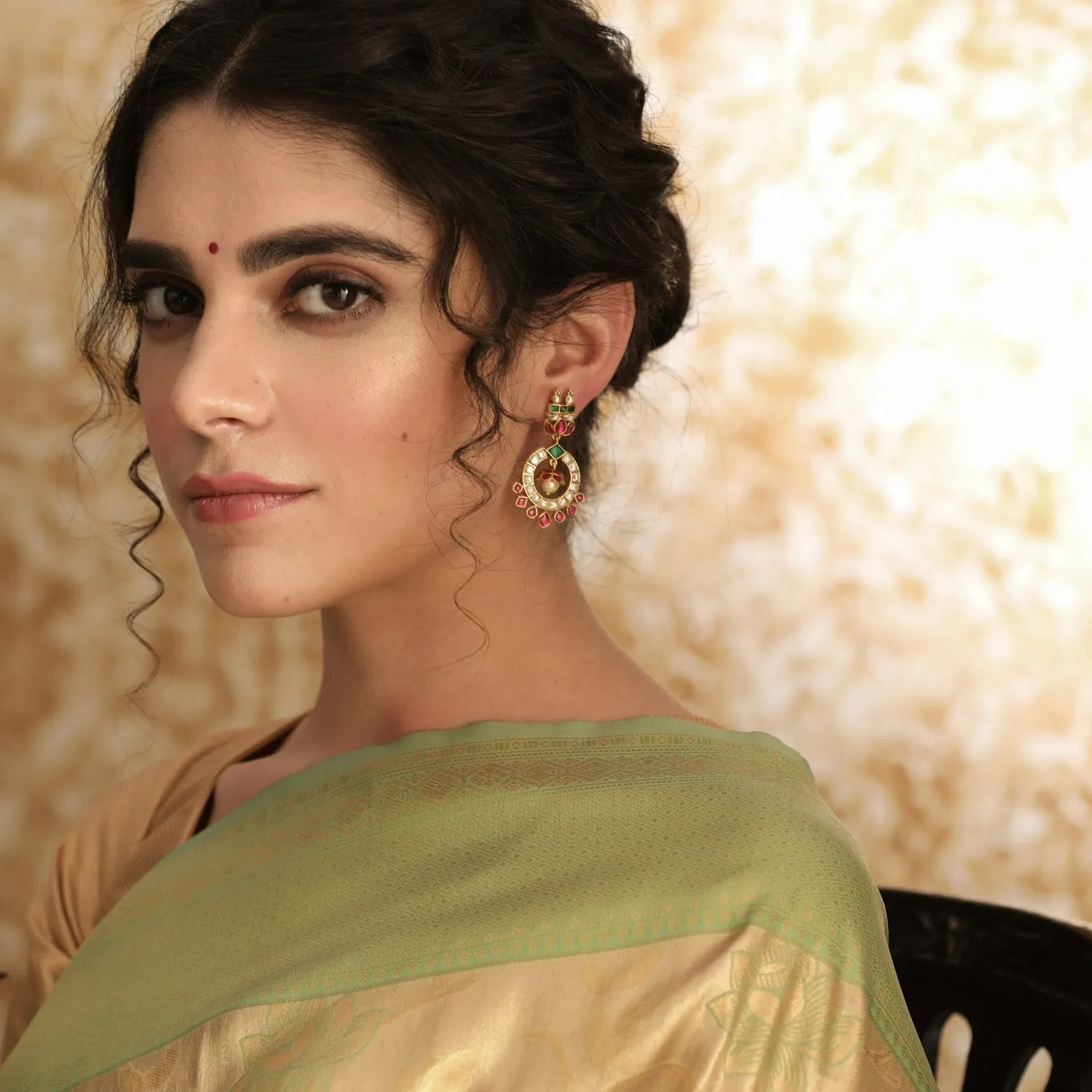 Ava Kempu Jadau Silver Chandbali Earrings