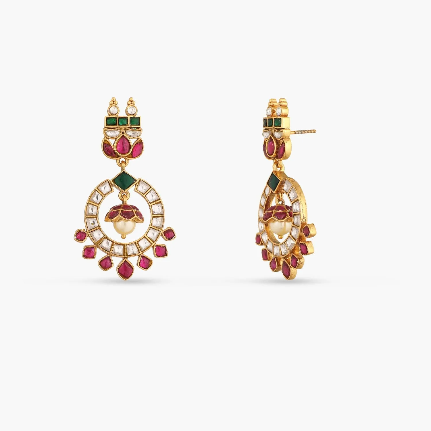 Ava Kempu Jadau Silver Chandbali Earrings