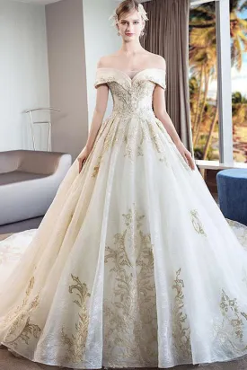 Ball Gown Lace Off The Shoulder Wedding Dress