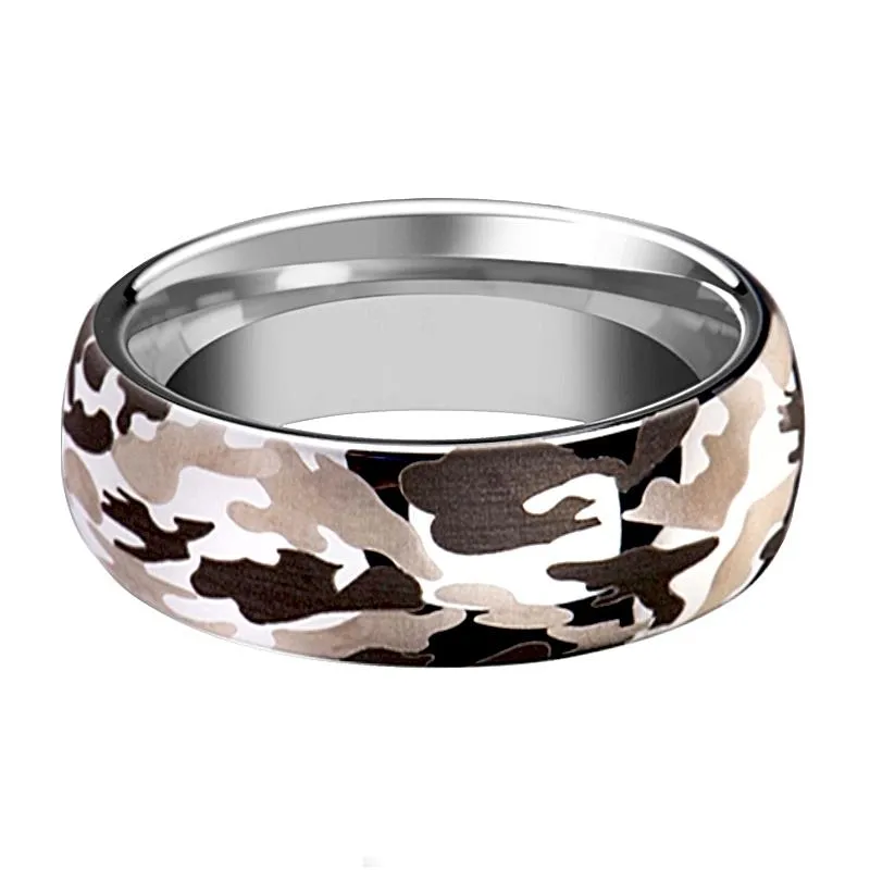 BATTALION | Silver Tungsten Ring, Black and Gray Camo, Domed