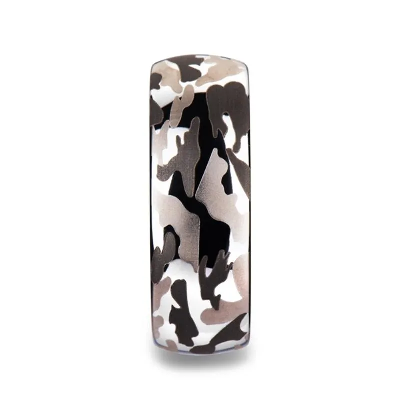 BATTALION | Silver Tungsten Ring, Black and Gray Camo, Domed