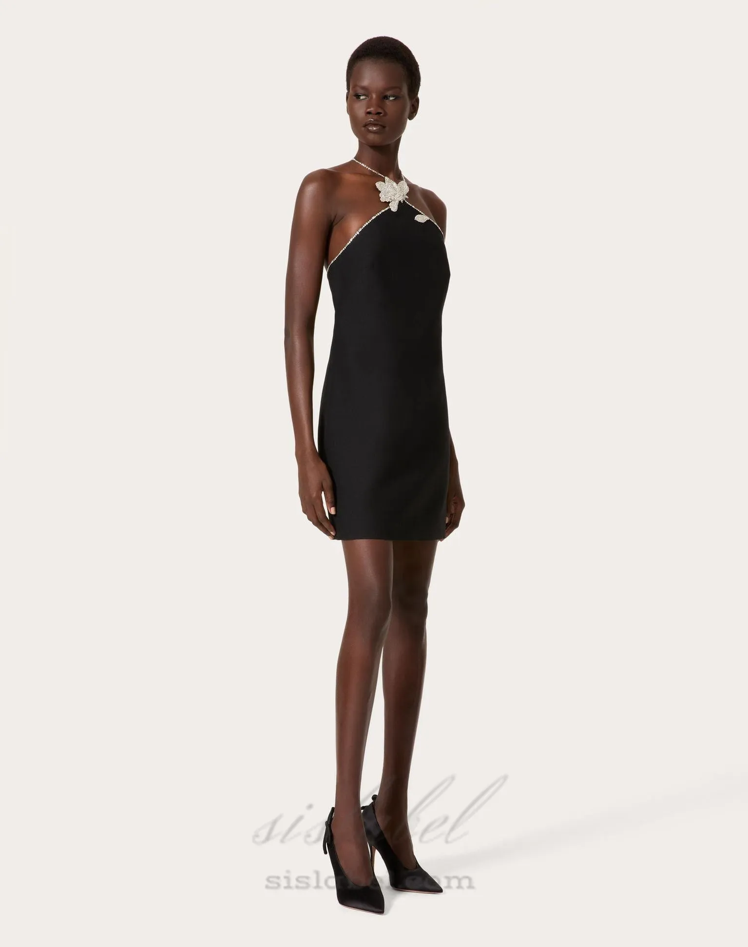 BBLYTHE EMBROIDERED CREPE COUTURE MINI DRESS IN BLACK