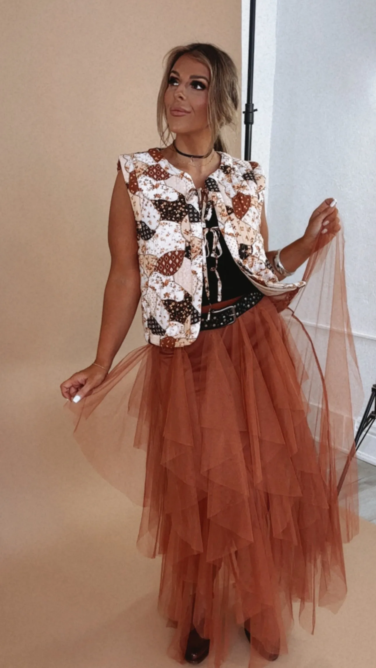 Be Merry Mesh Tutu Tulle Maxi Skirt , Rust