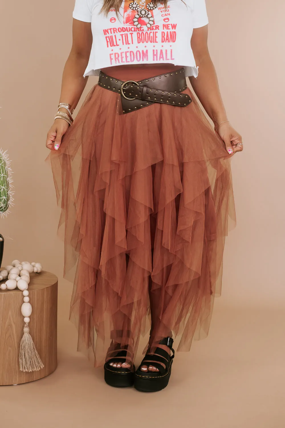 Be Merry Mesh Tutu Tulle Maxi Skirt , Rust