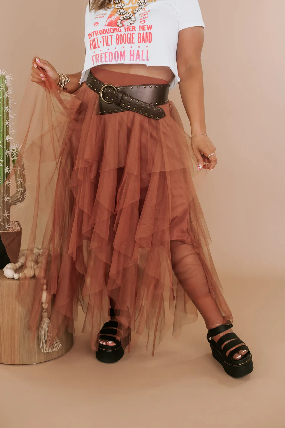 Be Merry Mesh Tutu Tulle Maxi Skirt , Rust