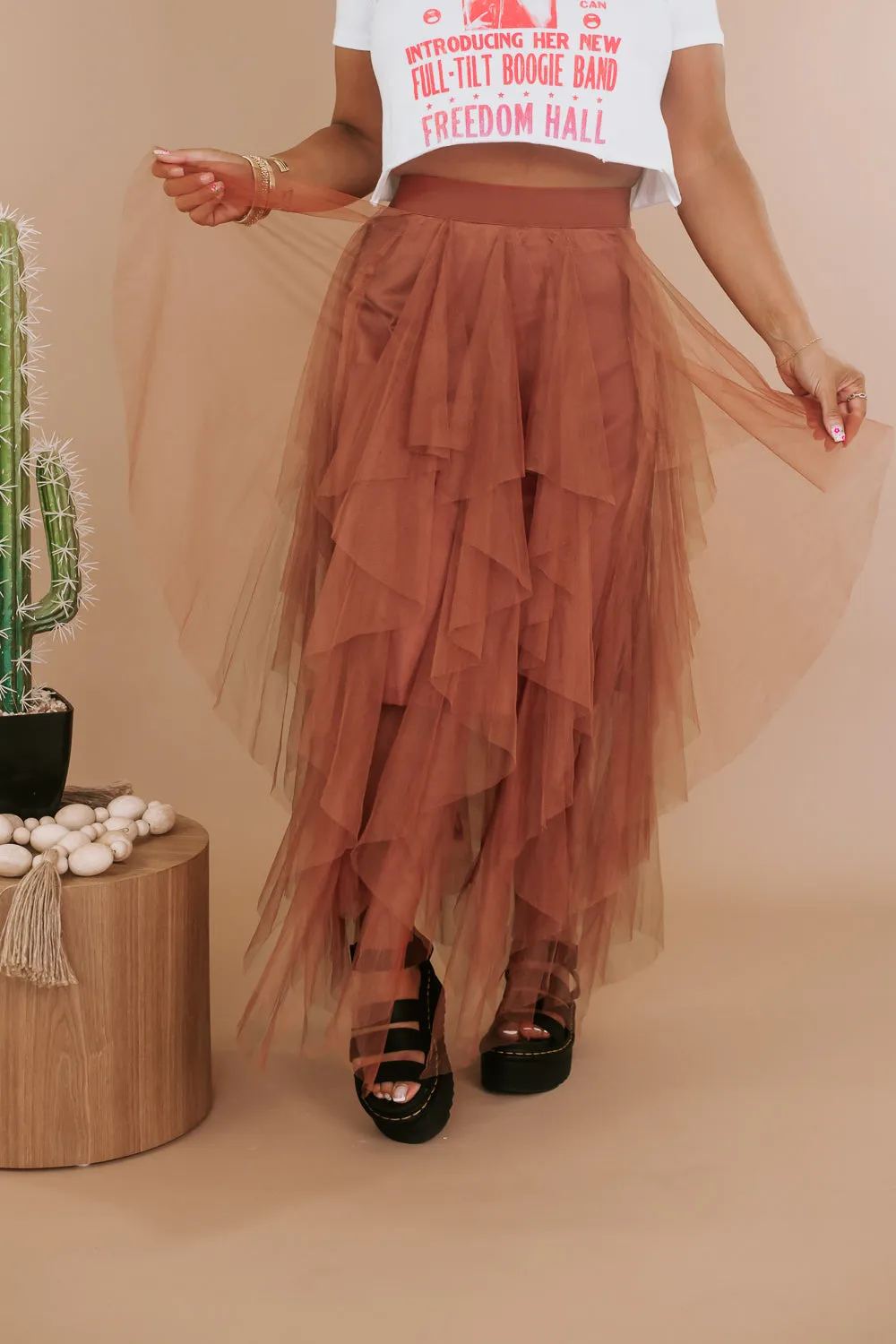 Be Merry Mesh Tutu Tulle Maxi Skirt , Rust