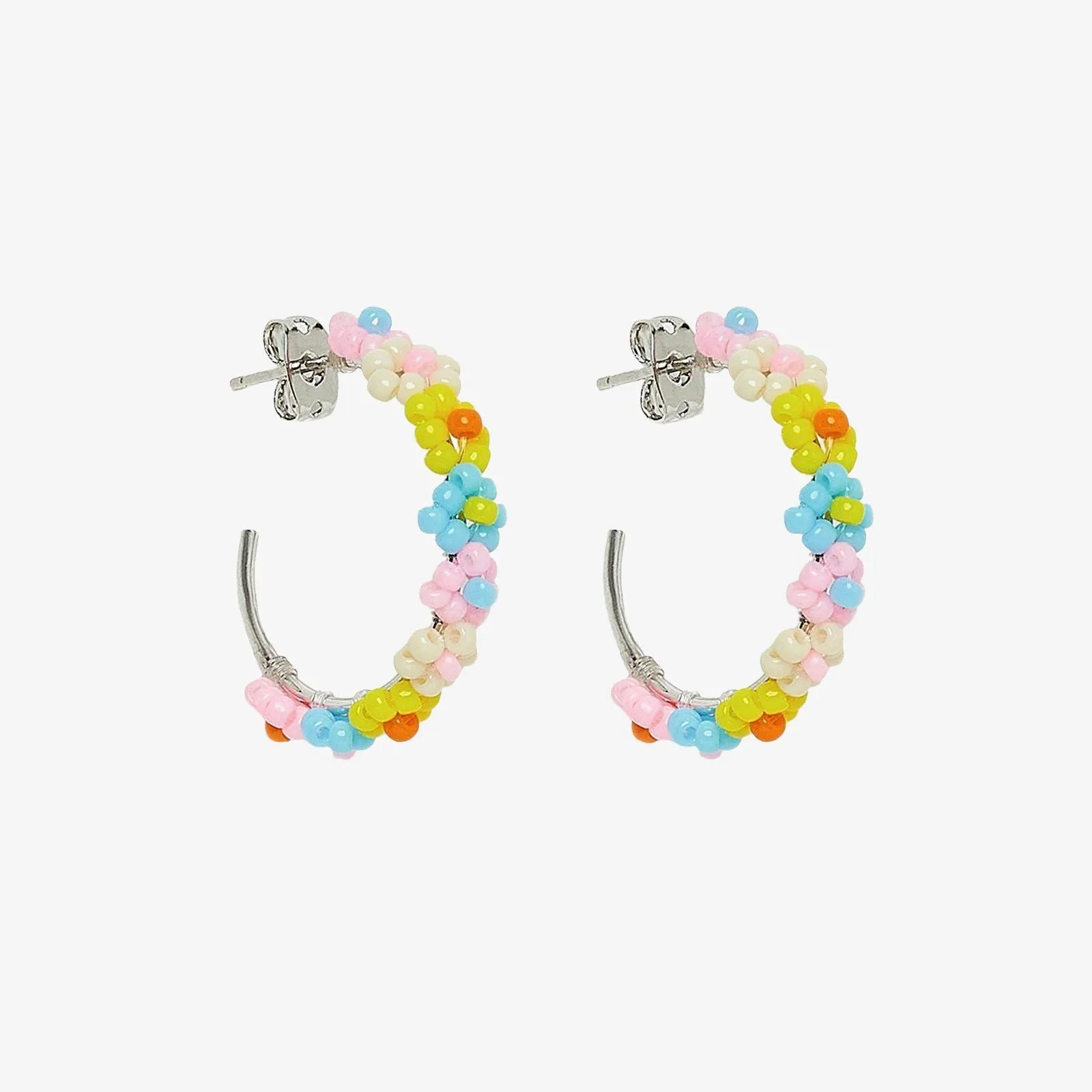 Beaded Flower Hoop Earrings