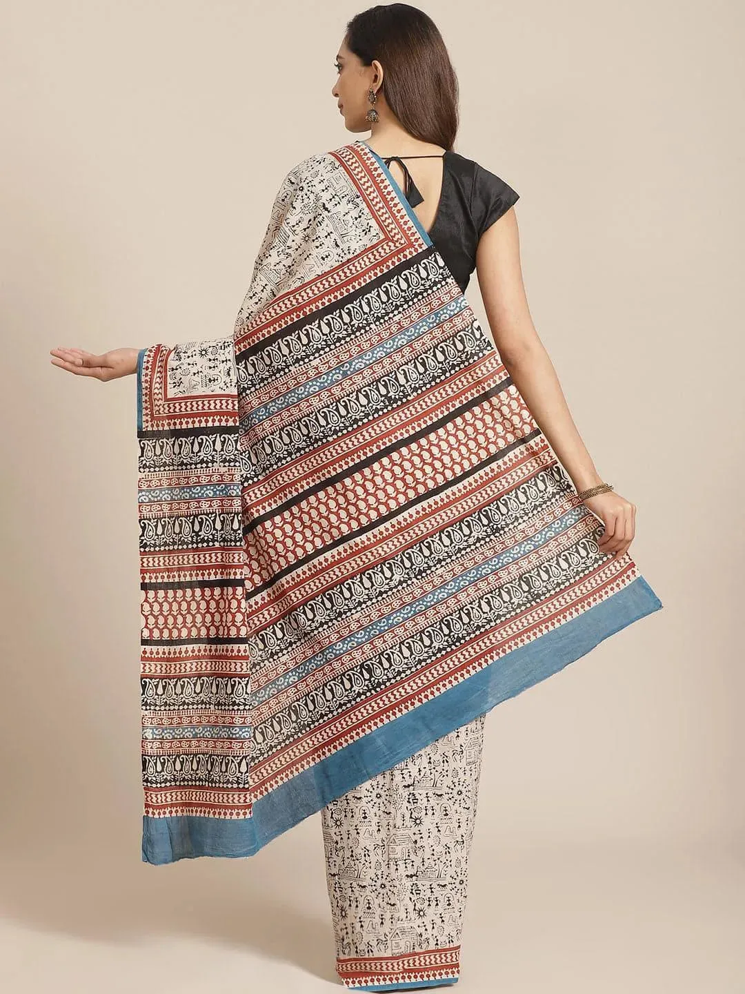 Beige Printed Cotton Saree