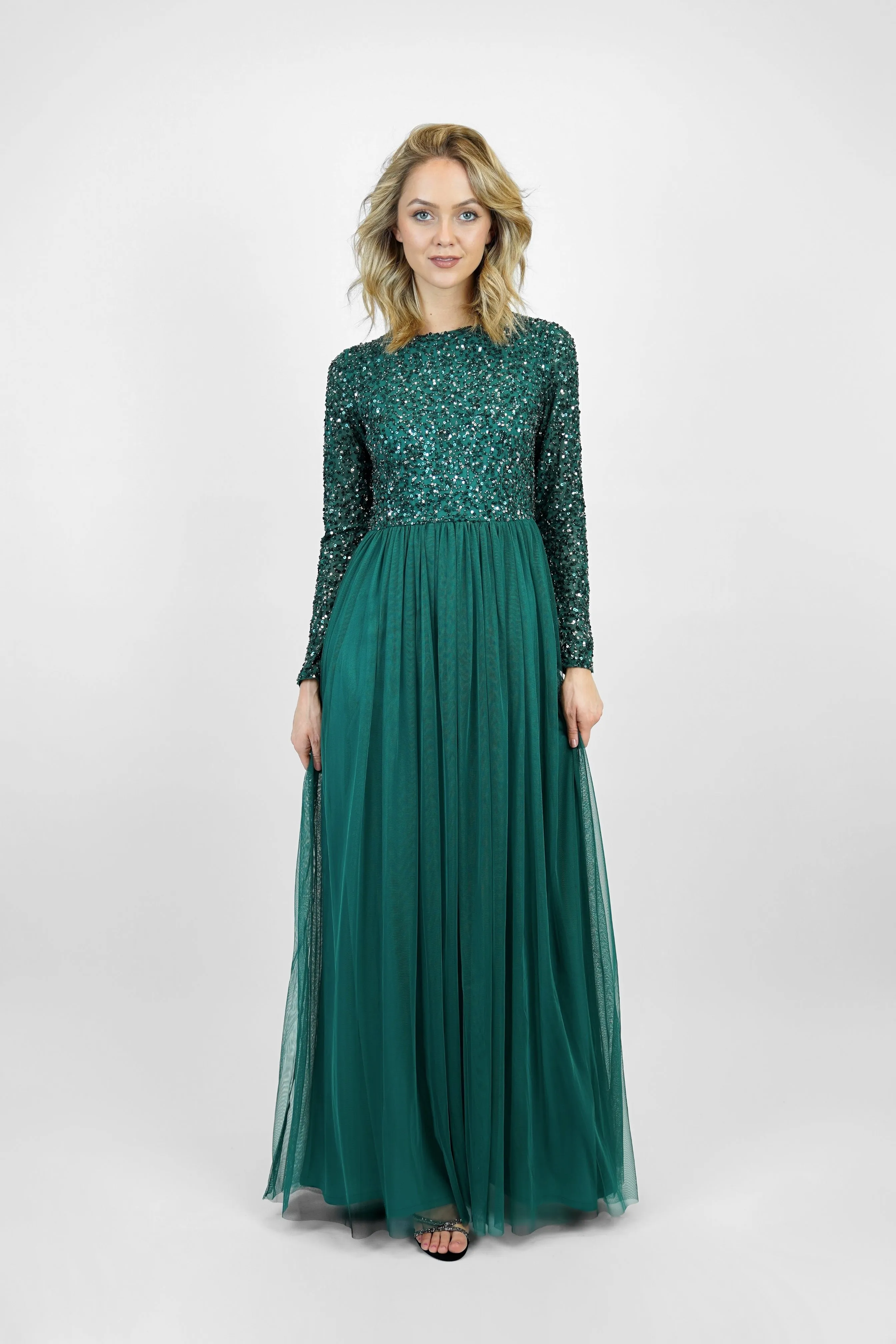 Belle Emerald Green Long Sleeve Bridesmaid Dress