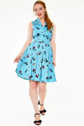 Betty Kitchen Kitty Print Shirt Dress