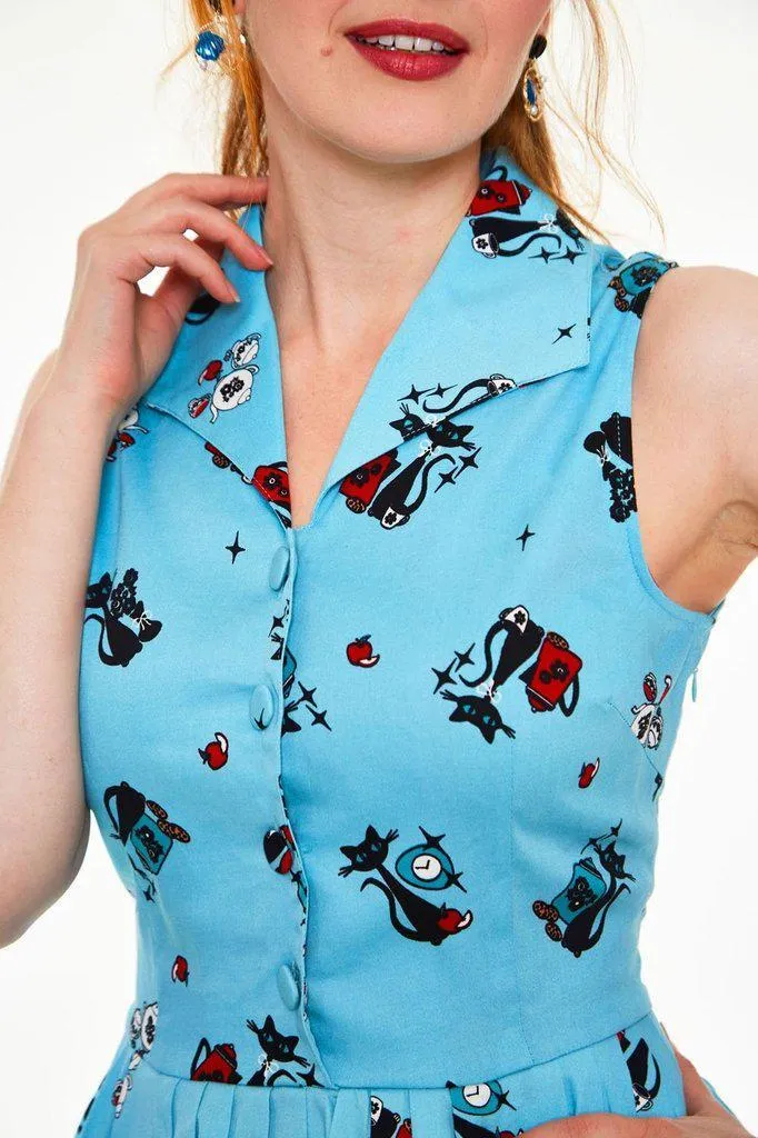 Betty Kitchen Kitty Print Shirt Dress