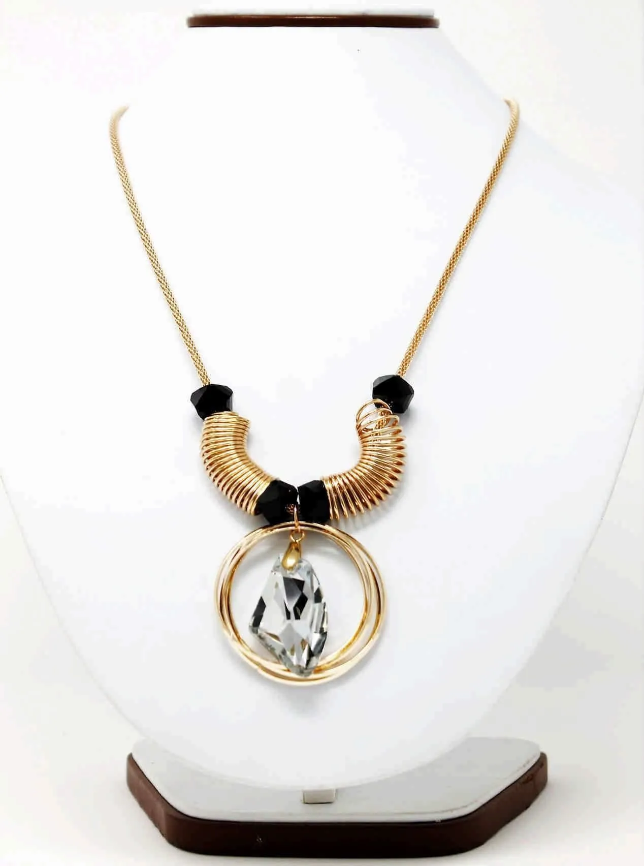 Big Rhinestone Hanging Design Imitation Fashion Metal Double Pendant with Long Chain for Girls