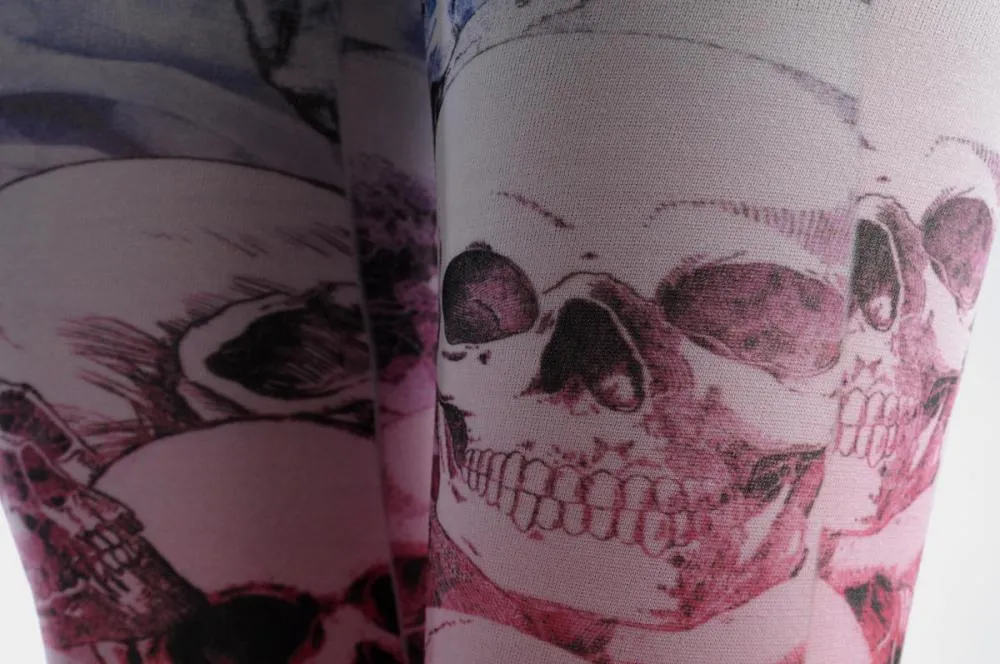 Black Pink Blue Roses & Skulls Footless