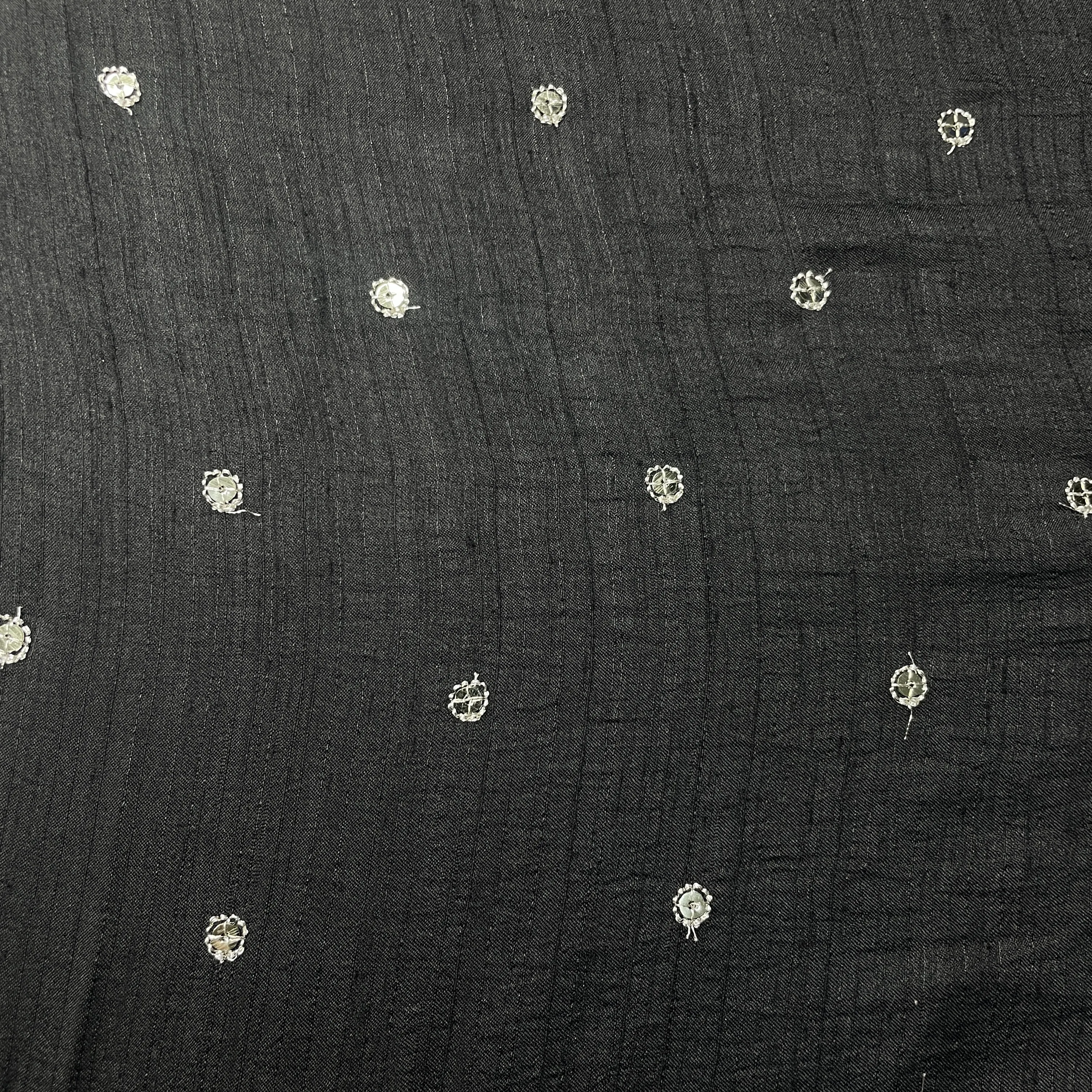 Black Sequins Embroidery Dupion Silk Fabric 19912