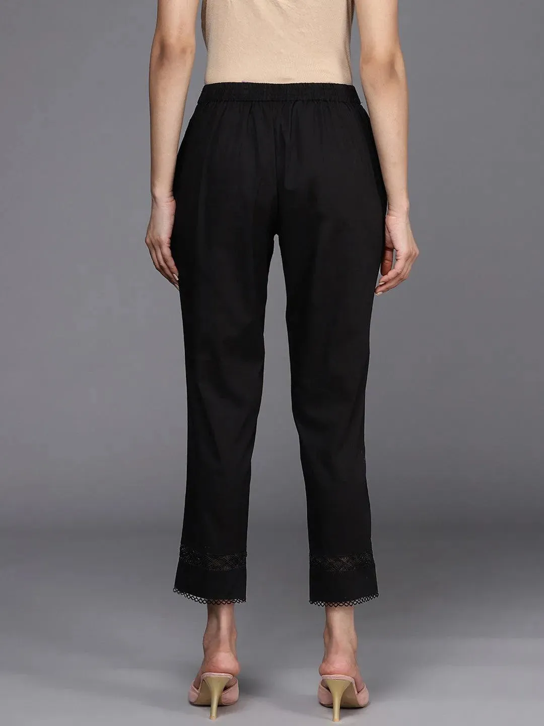 Black Solid Cotton Trousers