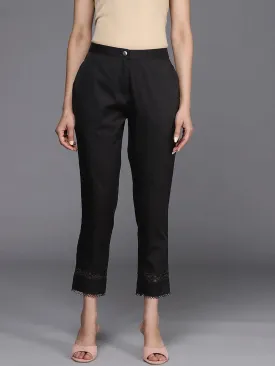 Black Solid Cotton Trousers