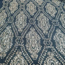 Black With Gold Sequins Embroidery Lycra Net Fabric