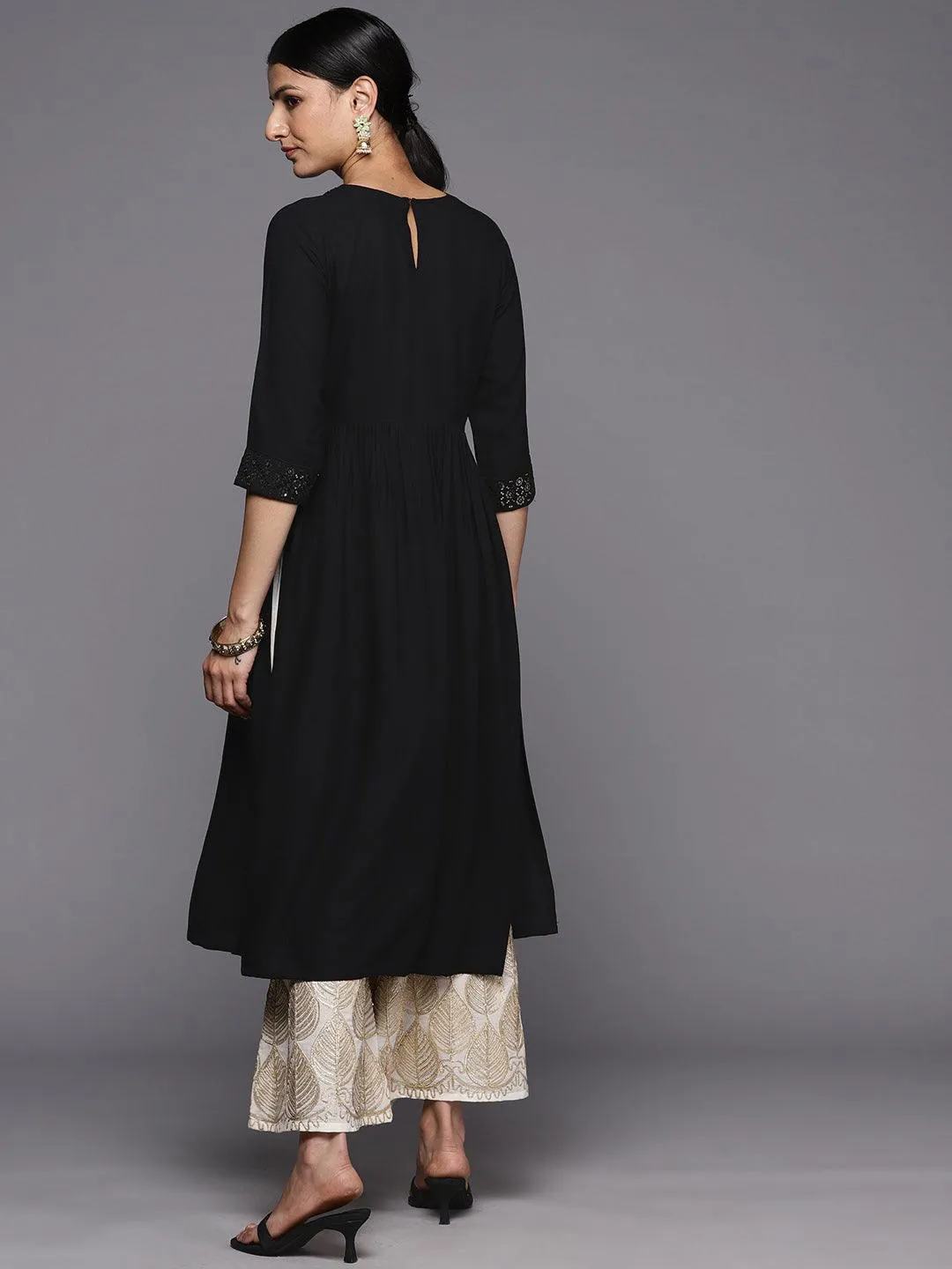 Black Yoke Design Rayon A-Line Kurta