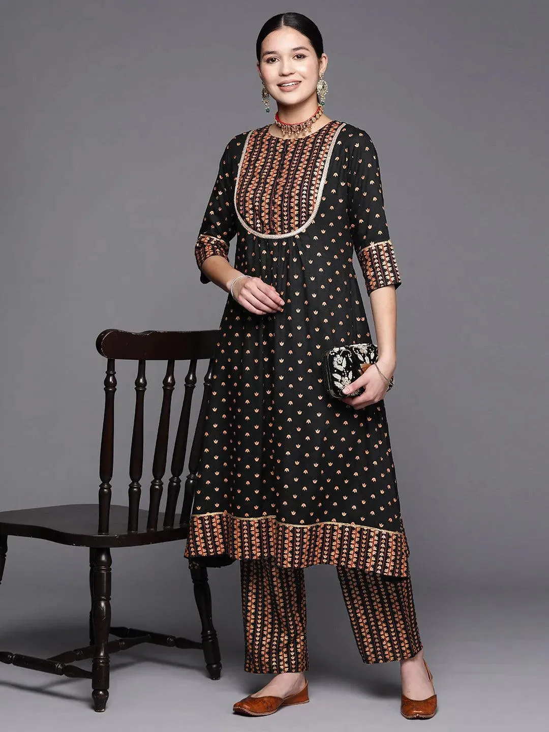 Black Yoke Design Rayon A-Line Kurta