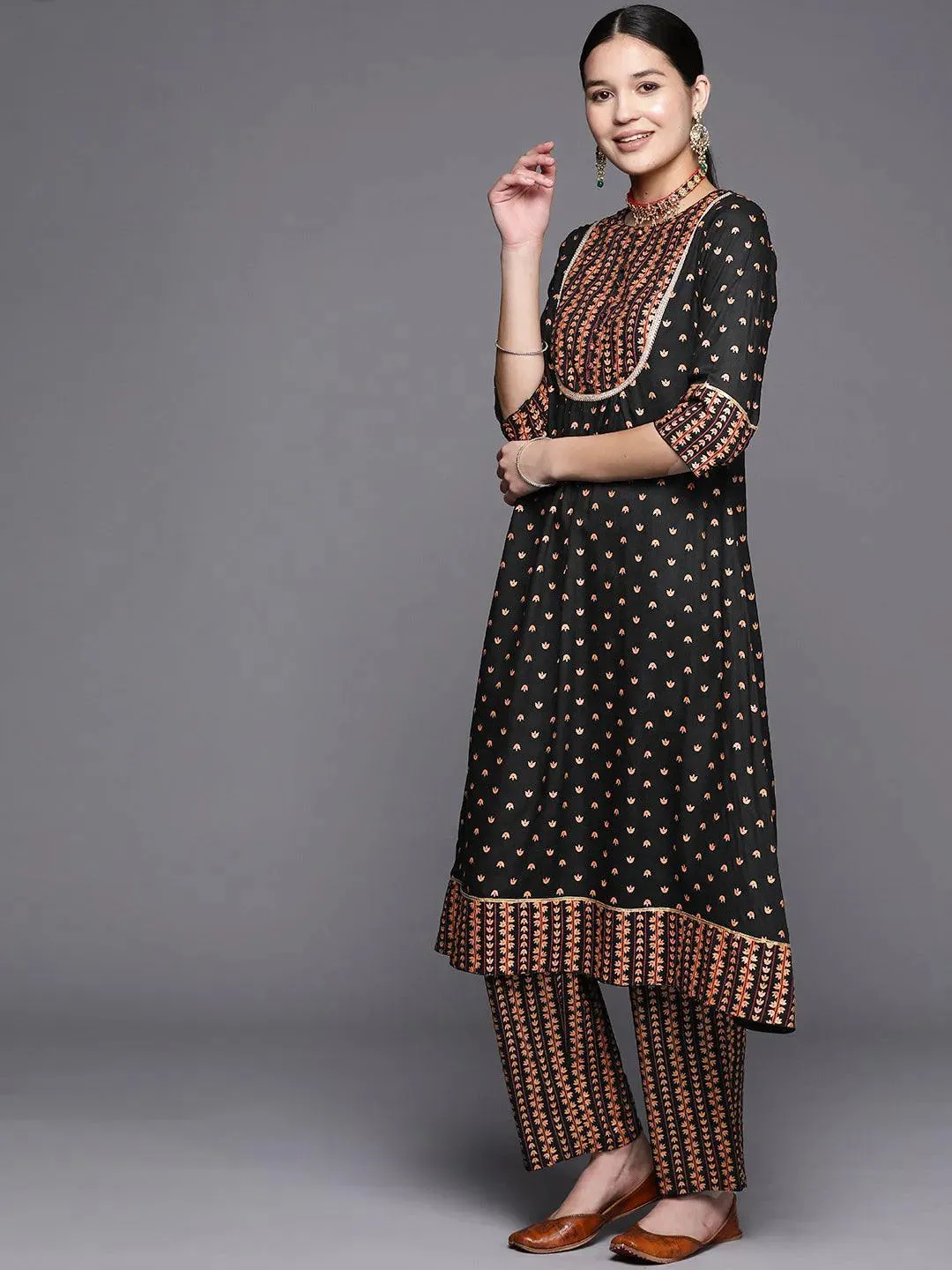 Black Yoke Design Rayon A-Line Kurta