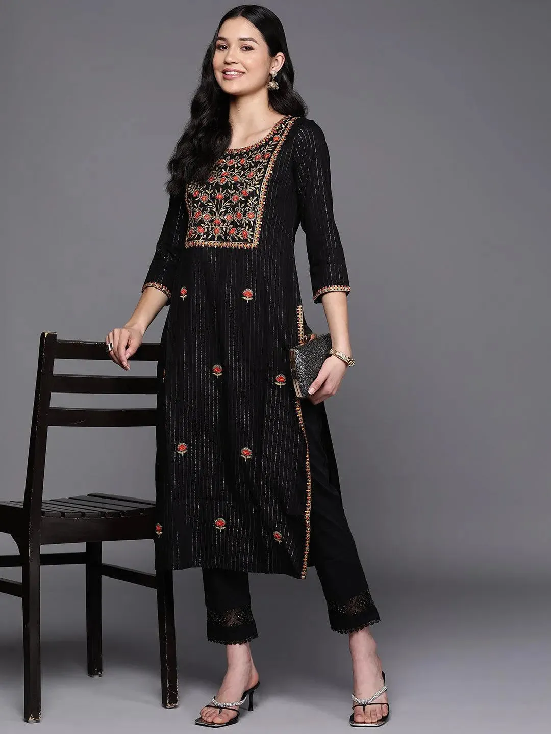 Black Yoke Design Rayon Straight Kurta