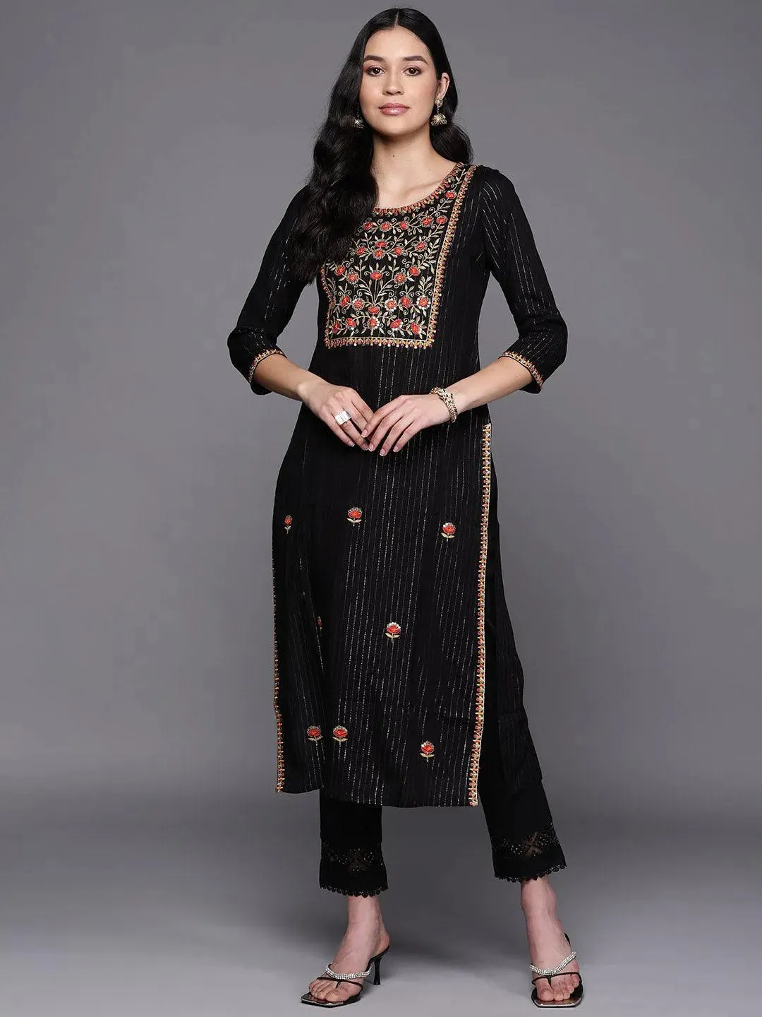 Black Yoke Design Rayon Straight Kurta