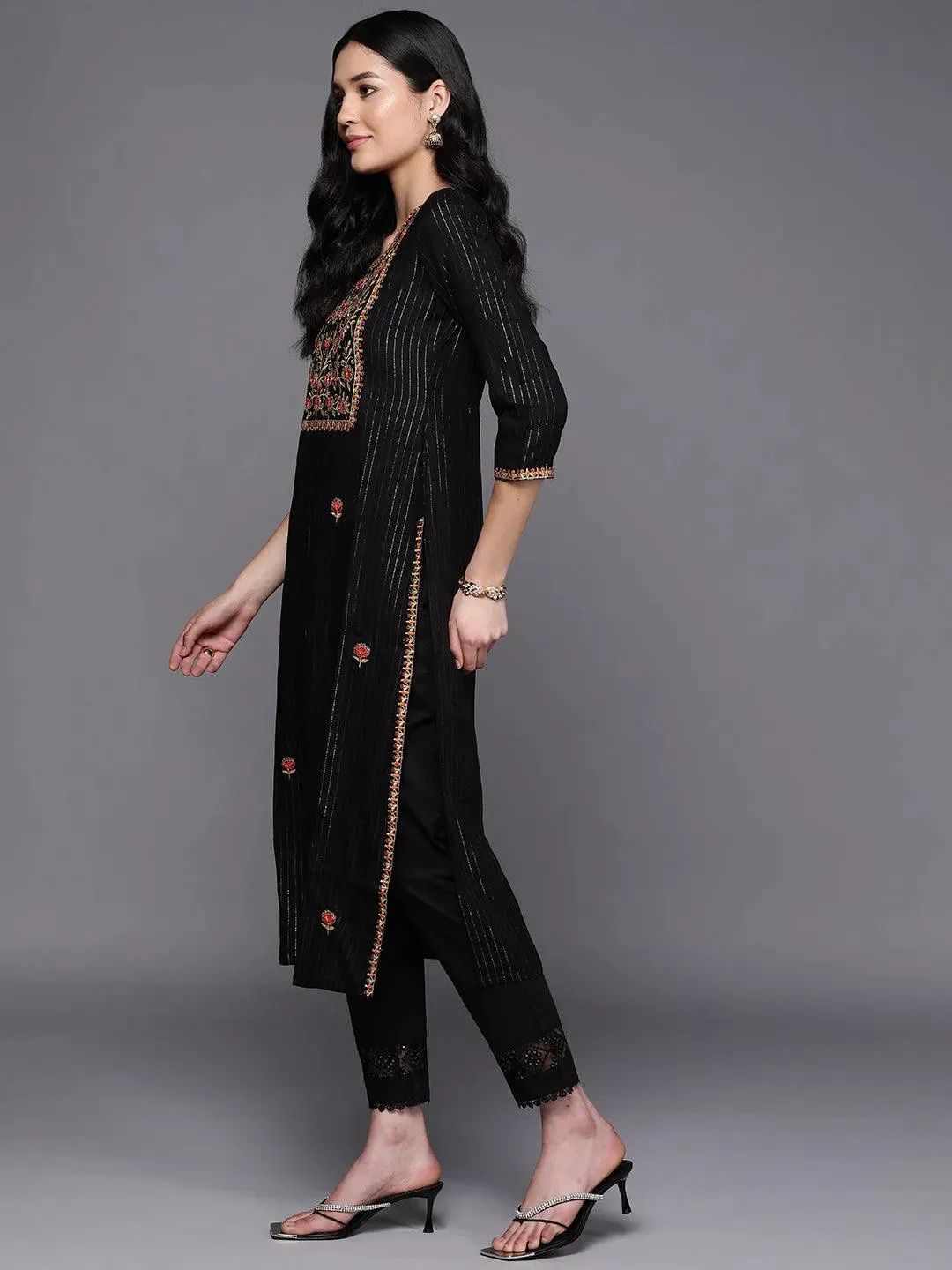 Black Yoke Design Rayon Straight Kurta