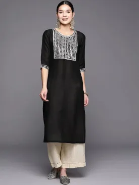 Black Yoke Design Silk Straight Kurta