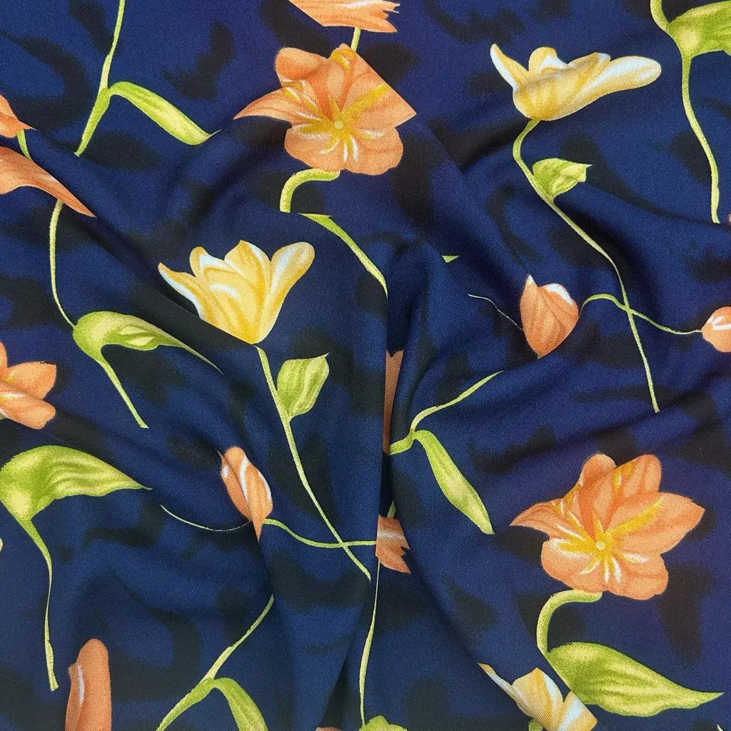 Blooming Roses Viscose Challis Fabric