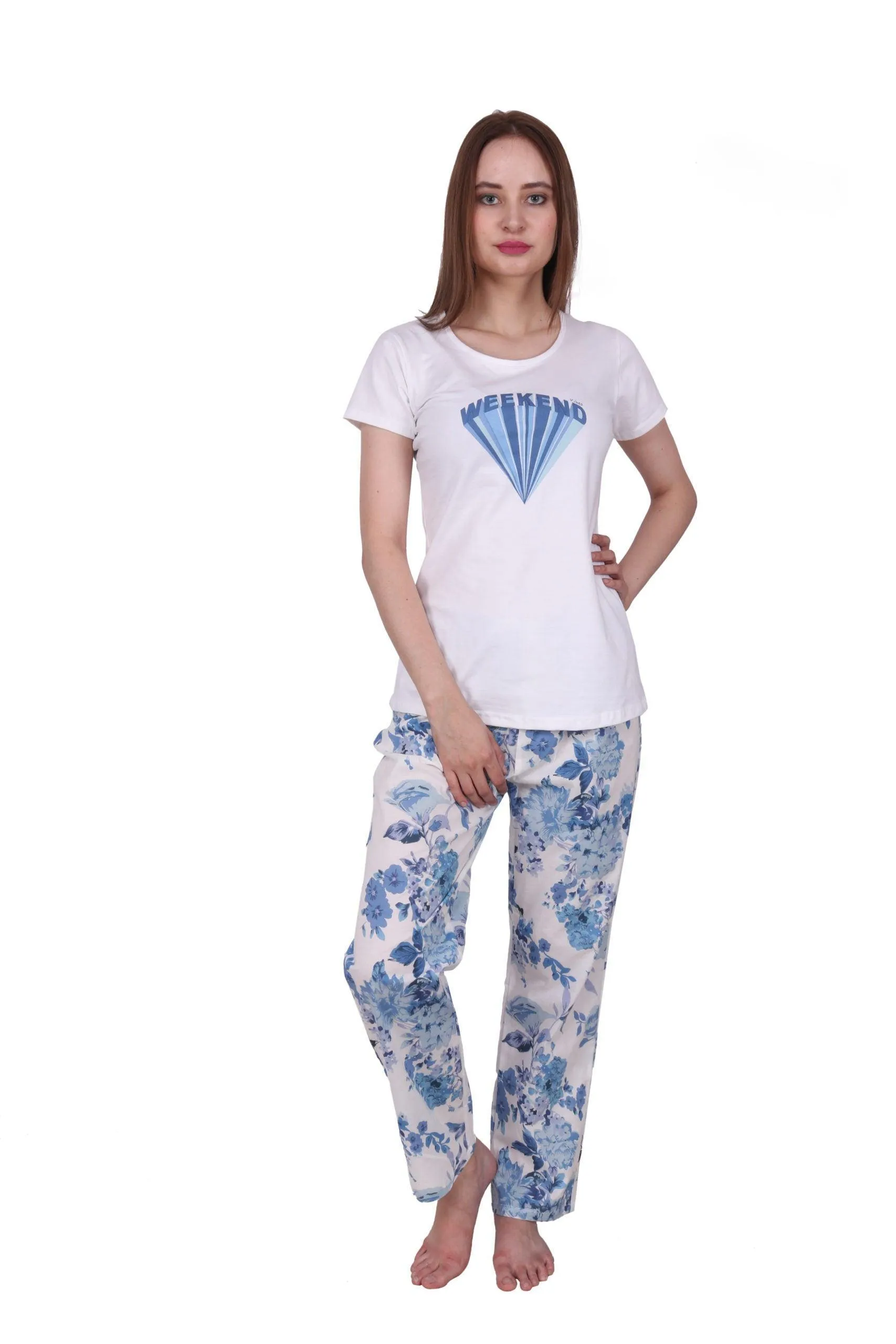 Blue Floral Printed Pyjama