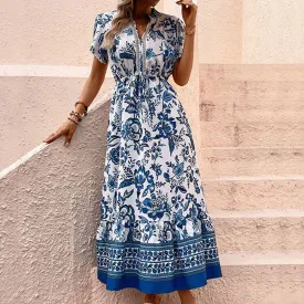 Blue printed slimming dress_CWDMD1500