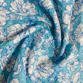 Blue White Thread Embroidery Imported Organza Chiffon Fabric