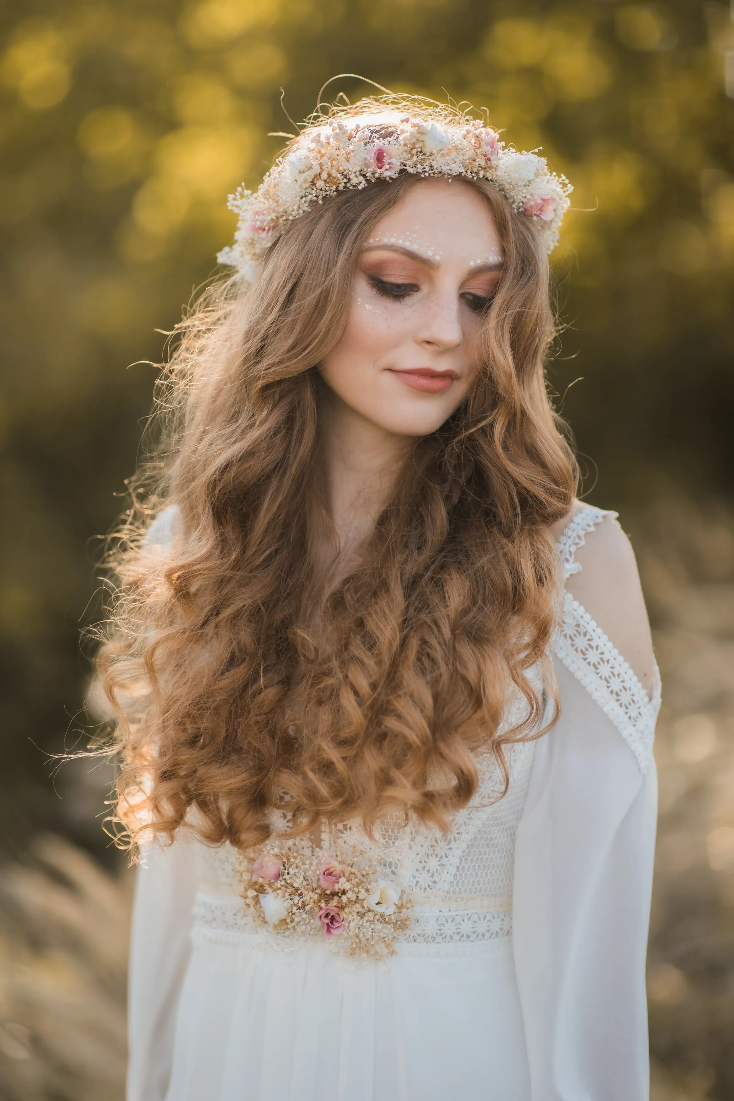 Blush and ivory sash with lace