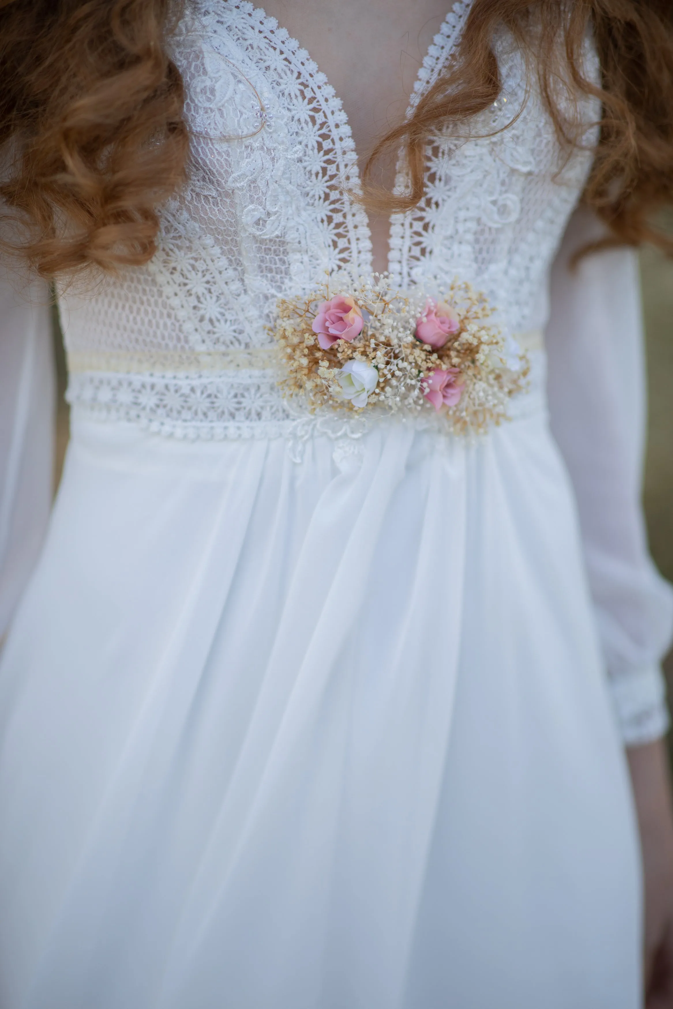 Blush and ivory sash with lace