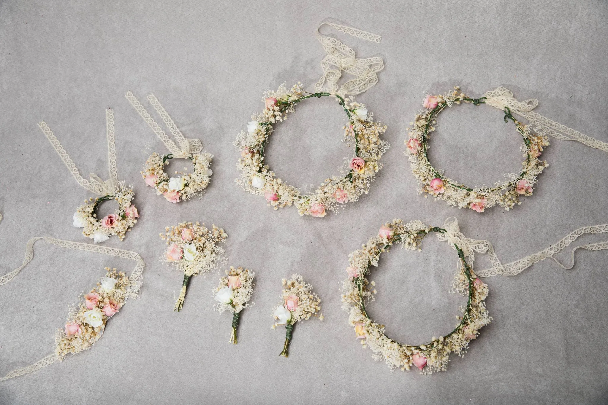 Blush and ivory sash with lace