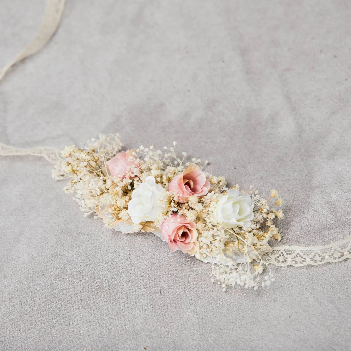 Blush and ivory sash with lace