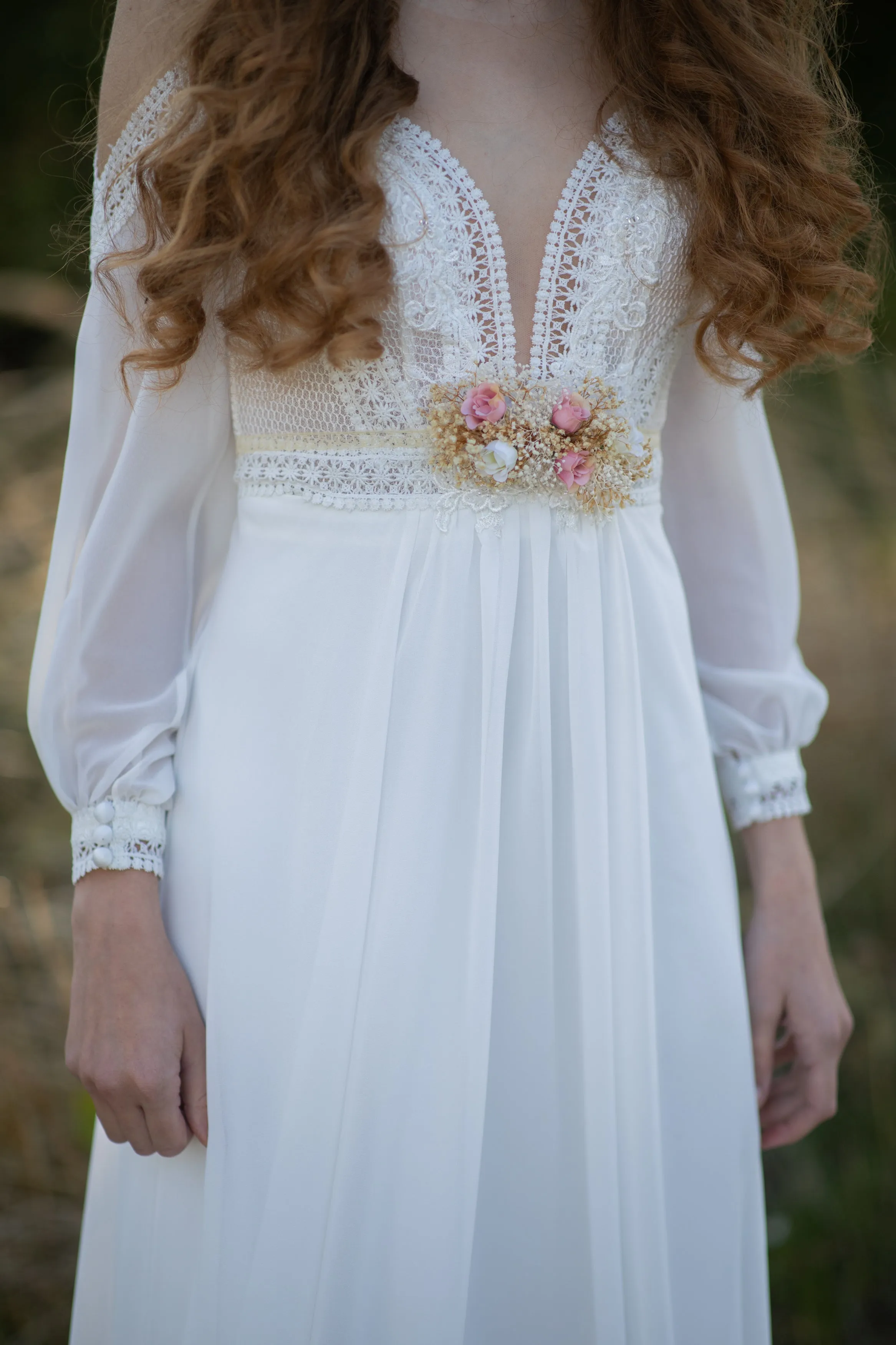 Blush and ivory sash with lace