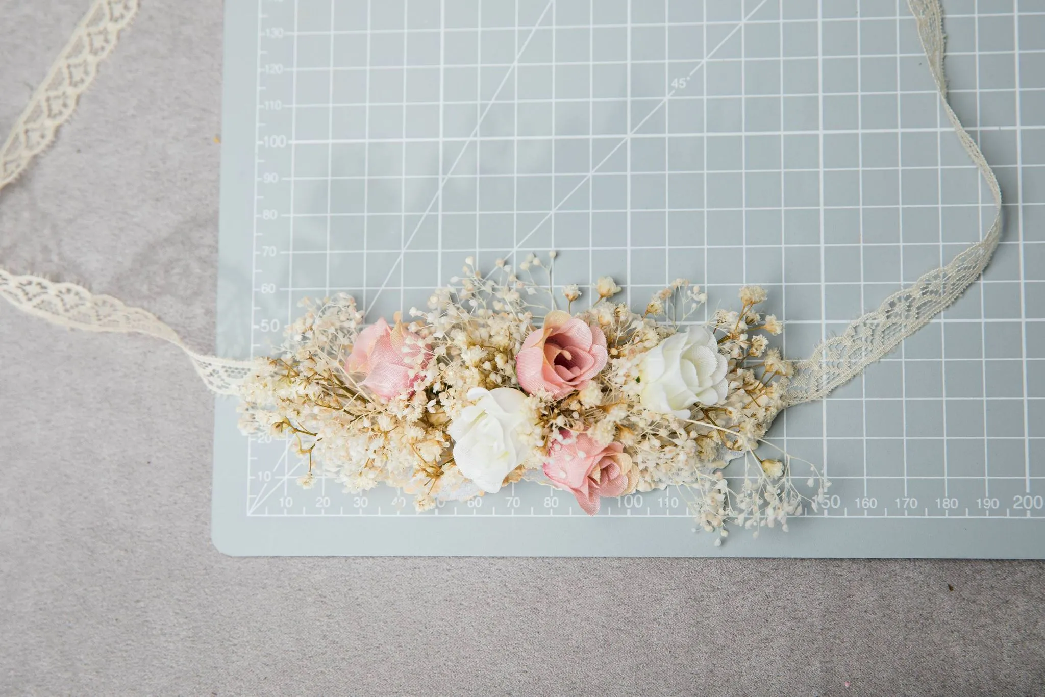 Blush and ivory sash with lace