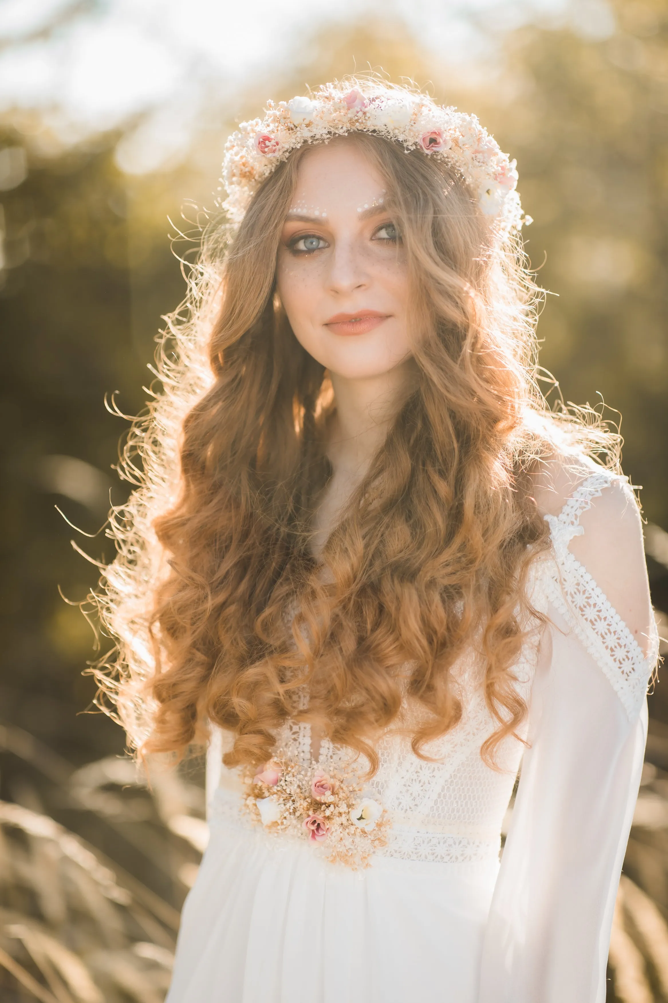 Blush and ivory sash with lace