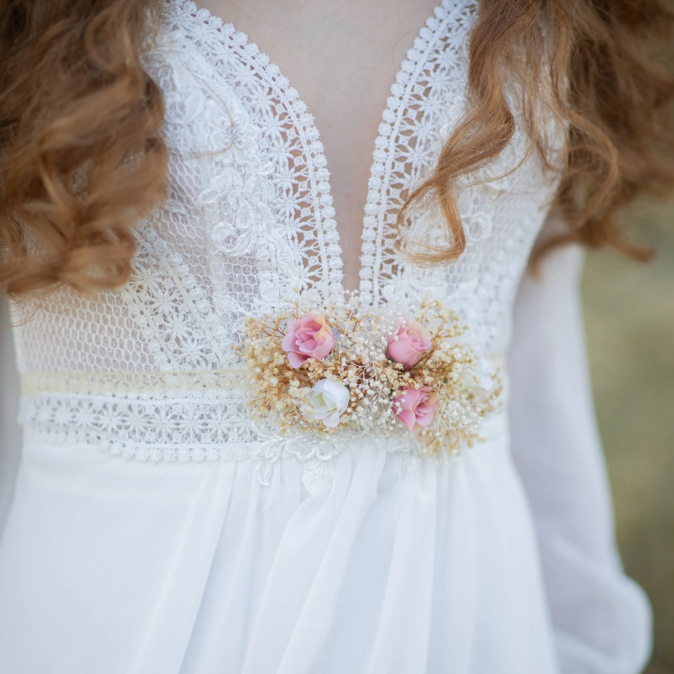 Blush and ivory sash with lace