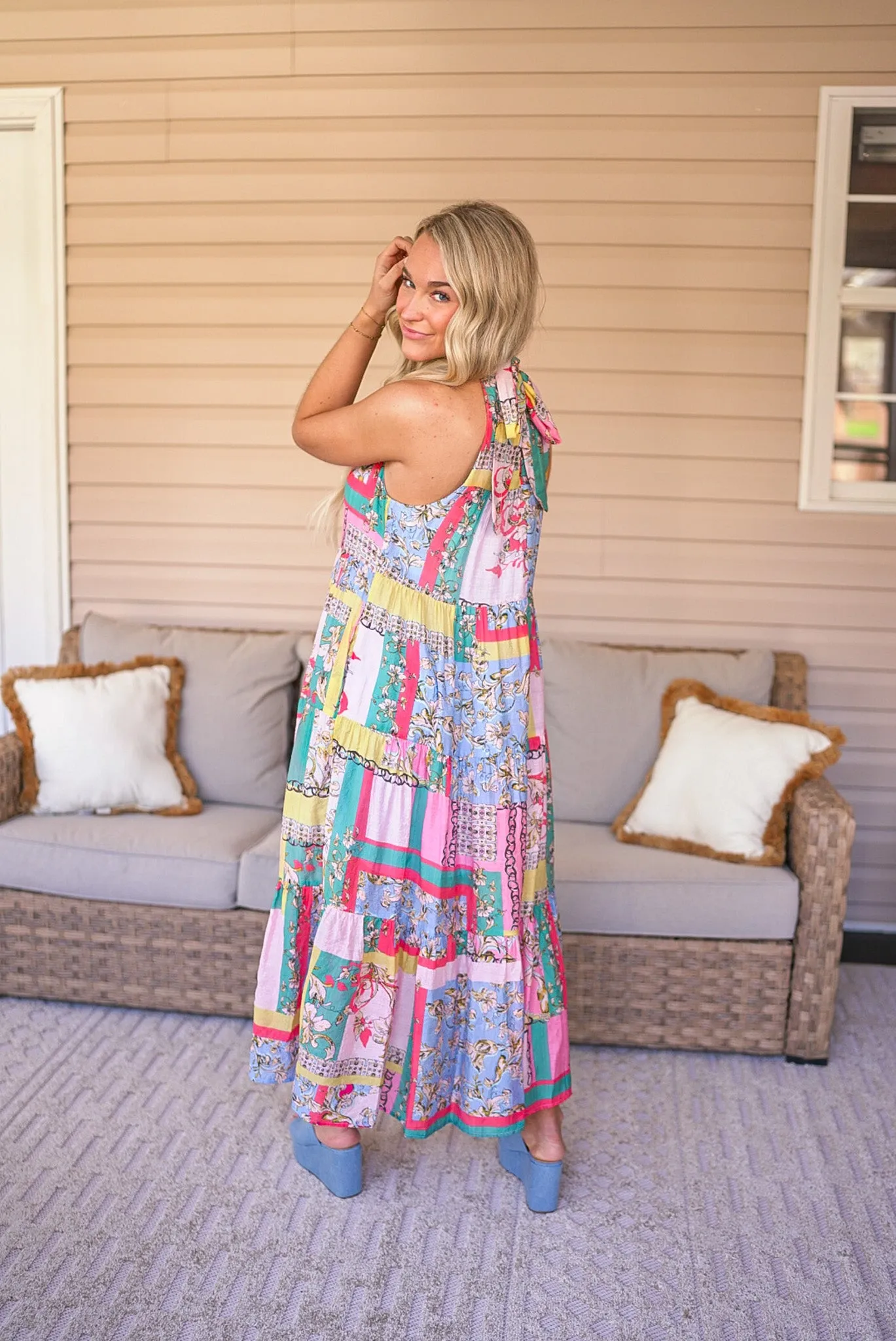 Boho Print Pink Midi Dress