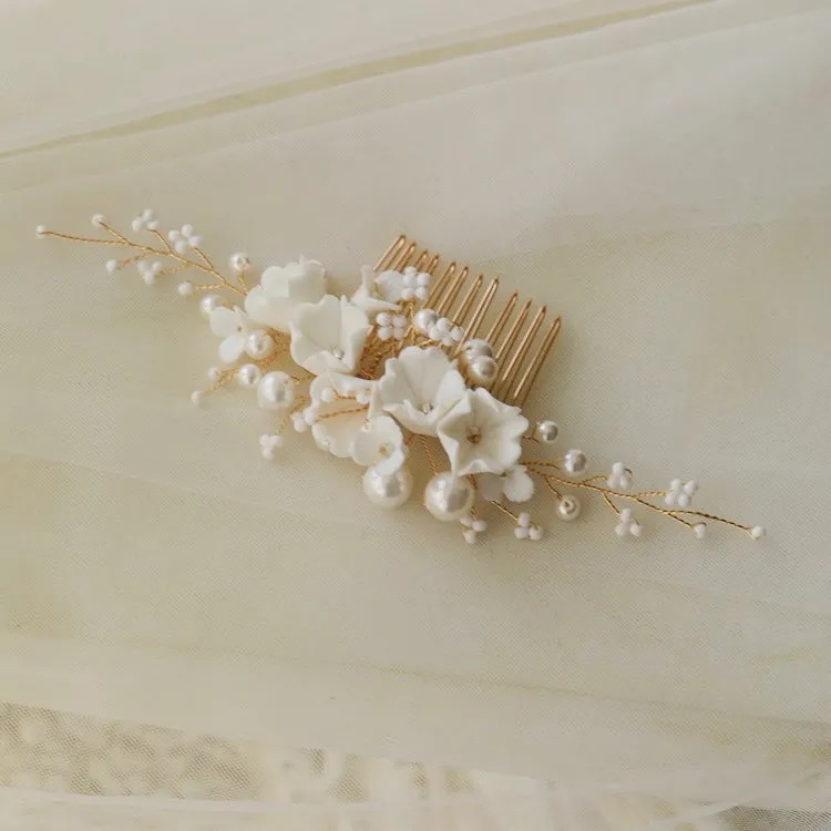 C220 white blossom hair comb for wedding