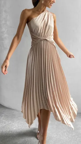 Cali One Shoulder Midi Dress - Champagne